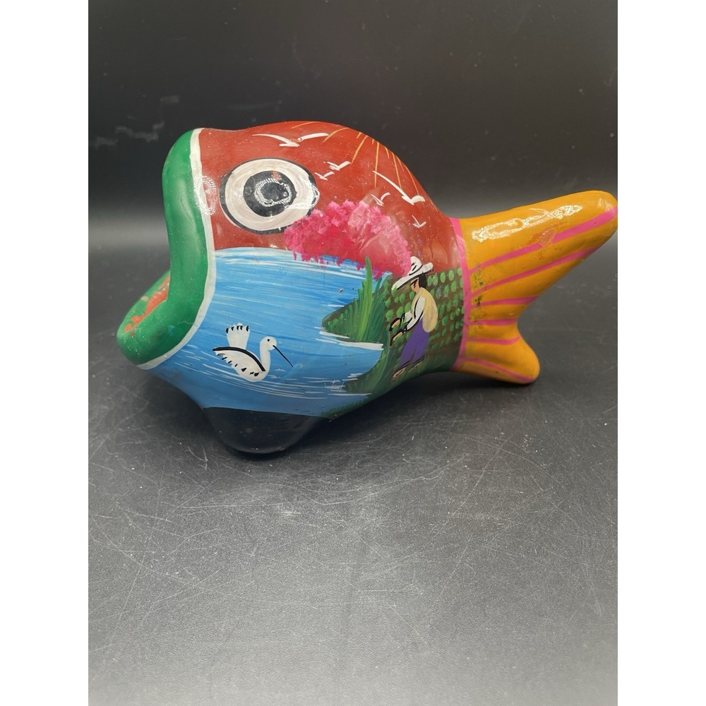 Talavera (Mexico) Terra Cotta Big-Mouthed Fish, Hand Painted, Container, Trinket